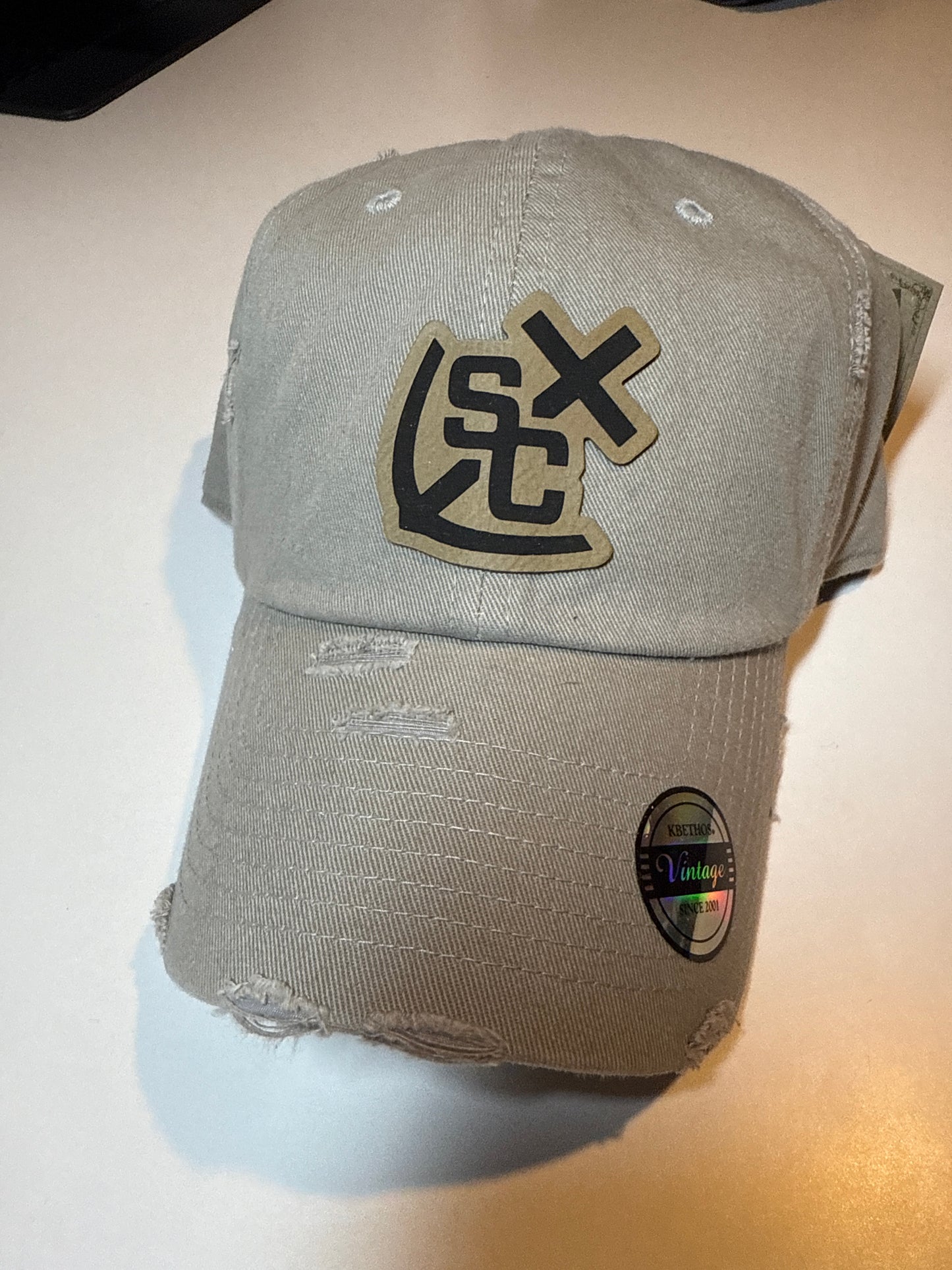 SC Distressed Baseball Cap w/ faux leather patch - 2 colors