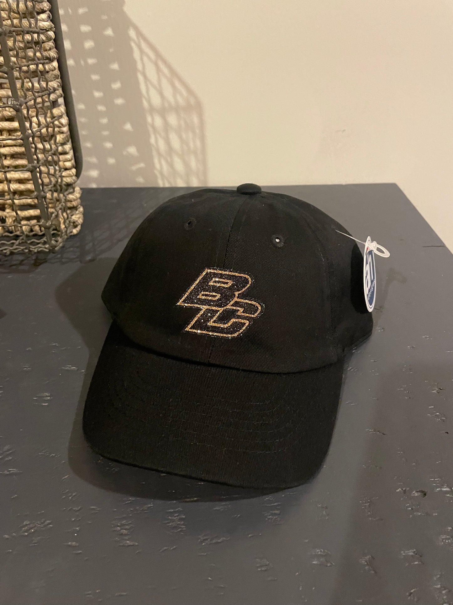 Kids BC Distressed Black Baseball Cap - Glitter