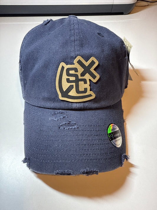 SC Distressed Baseball Cap w/ faux leather patch - 2 colors
