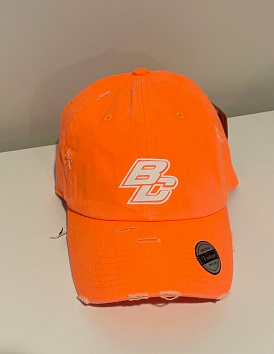 BC Distressed Baseball Cap Bright Orange - 2 BC colors