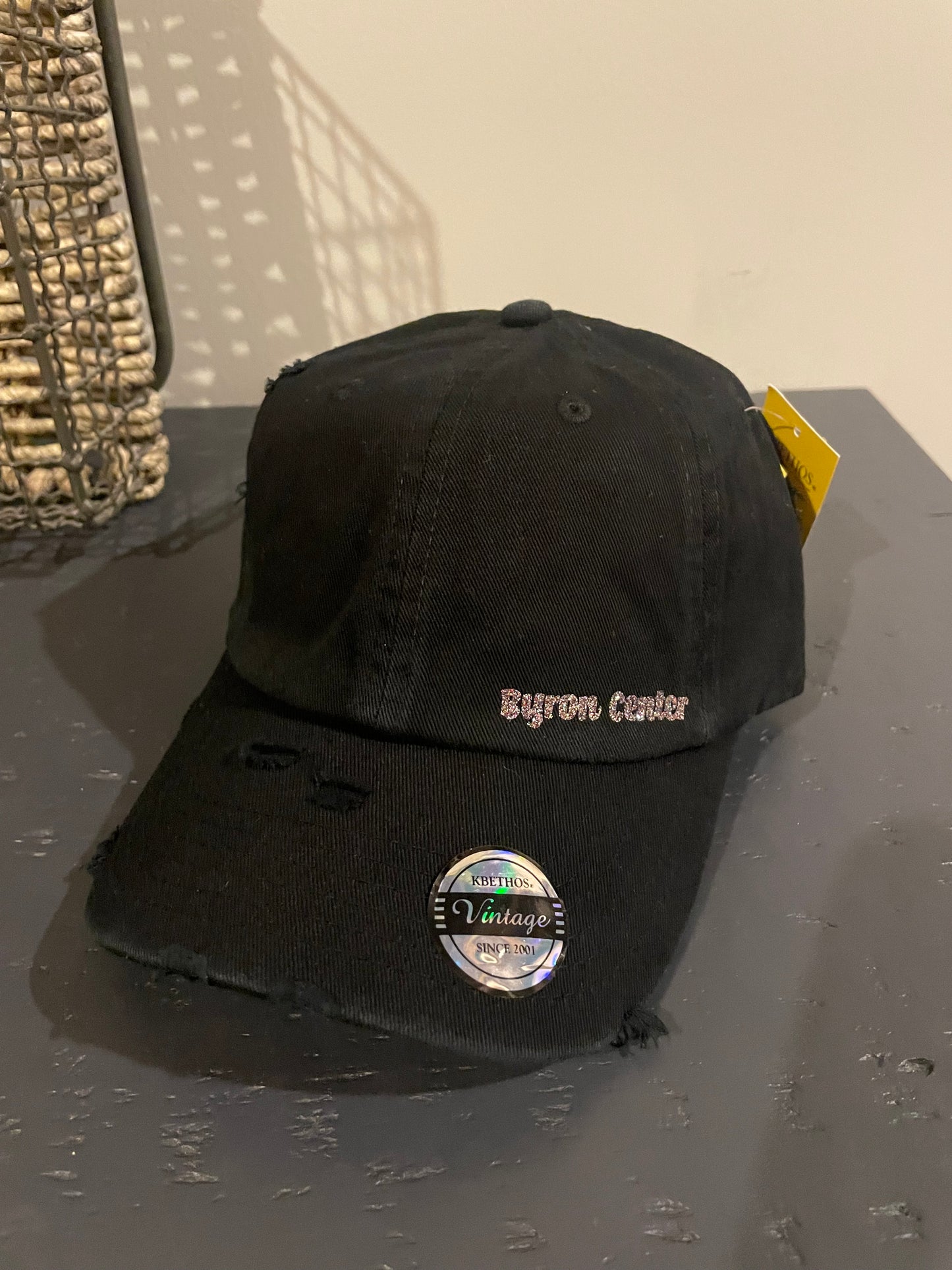 Kids Byron Center Distressed Black Baseball Cap - Glitter