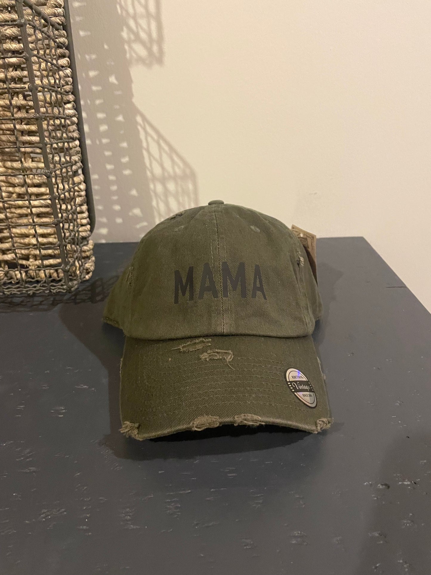 MAMA Distressed Baseball Cap - Dark Green