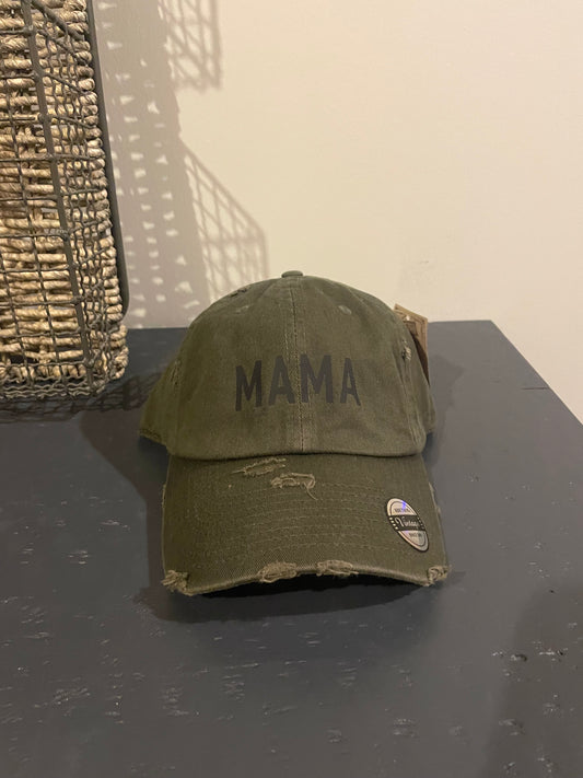 MAMA Distressed Baseball Cap - Dark Green
